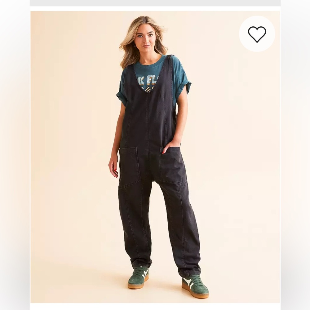 Free People High Roller Overall Denim Jumpsuit in Mineral Black - M
